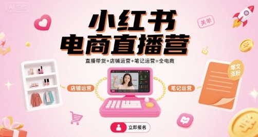 小红书电商直播营，直播带货+店铺运营+笔记运营=全电商-云阁资源网