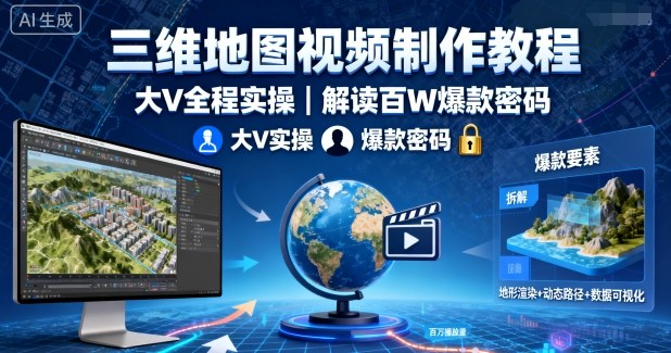 三维地图视频制作教程，大V全程实操，解读百W爆款密码-云阁资源网