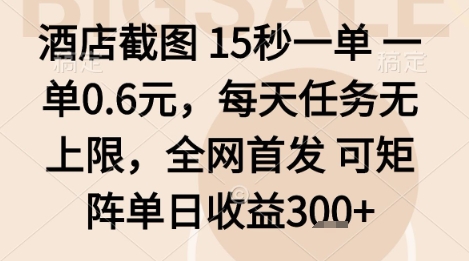 酒店截图项目，15秒一单，一单0.6米，每天任务无上限，全网首发可矩阵单日收益3张+【揭秘】-云阁资源网
