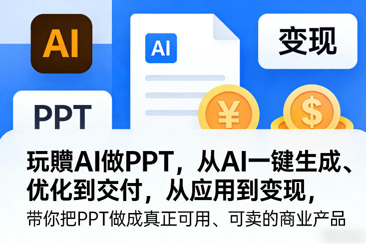 玩賺AI做PPT，从AI一键生成、优化到交付，从应用到变现，带你把PPT做成真正可用、可卖的商业产品-云阁资源网