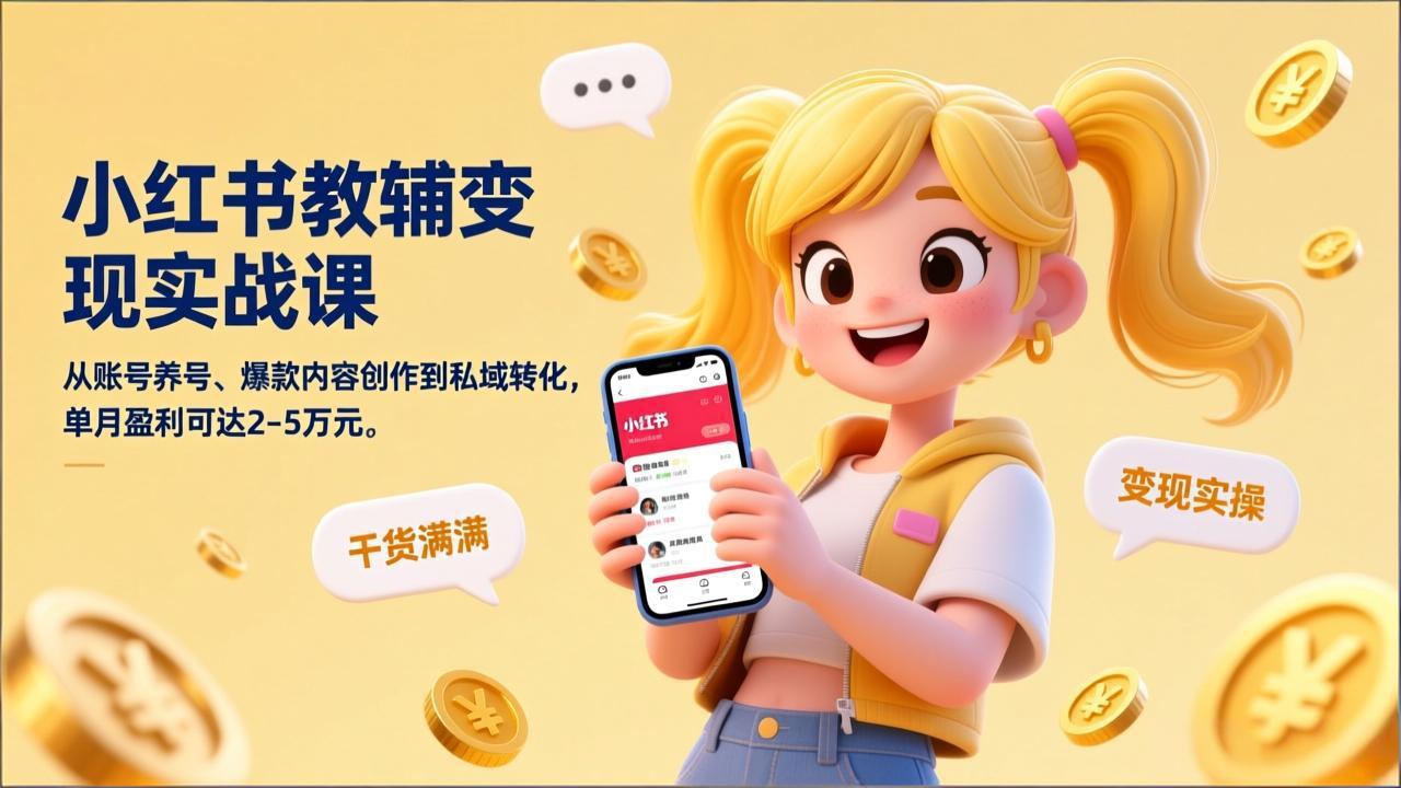 小红书教辅变现实战课,从账号养号、爆款内容创作到私域转化,单月盈利可达2-5万元-云阁资源网