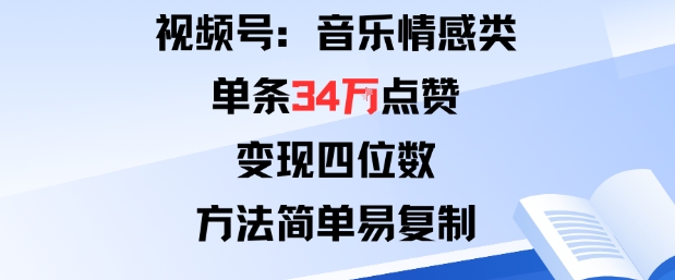 视频号分成计划新玩法：音乐情感类单条34W点赞，变现四位数，方法简单易复制-云阁资源网