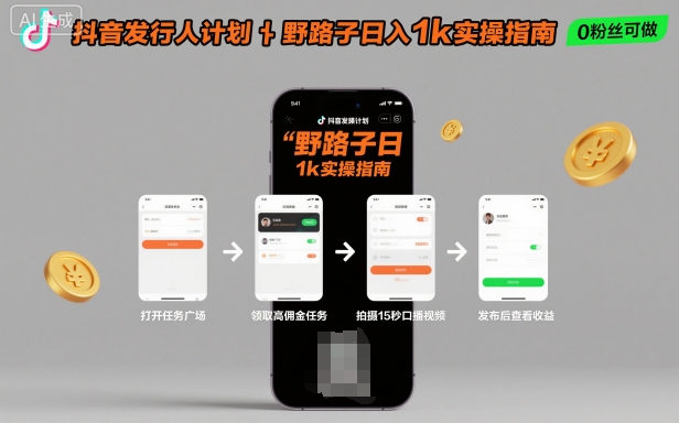 抖音发行人计划全新野路子玩法，随时随地，只要有手机，就能操作，日入1k+【揭秘】-云阁资源网