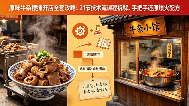 原味牛杂摆摊开店全套攻略:21节技术流课程拆解,手把手还原爆火配方-云阁资源网