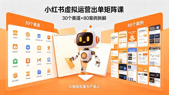 小红书虚拟运营出单矩阵课：30个赛道+80案例拆解，AI赋能批量生产笔记-云阁资源网