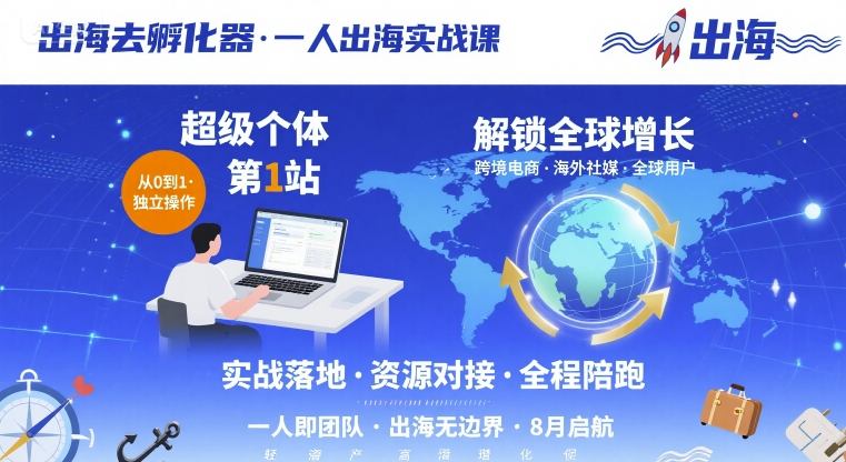 出海去孵化器，一人出海实战课，超级个体第1站，解锁全球增长-云阁资源网