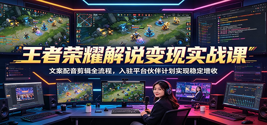 王者荣耀解说变现实战课：文案配音剪辑全流程，入驻平台伙伴计划实现稳定增收-云阁资源网