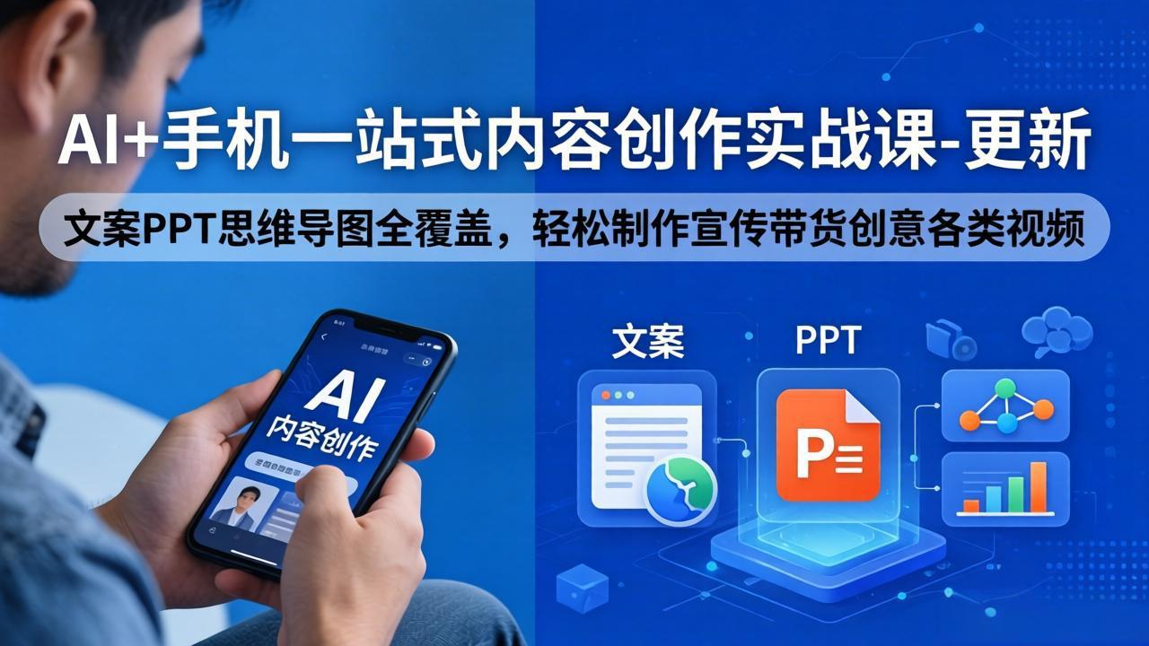 AI+手机一站式内容创作实战课-更新，文案PPT思维导图全覆盖，轻松制作宣传带货创意各类视频-云阁资源网