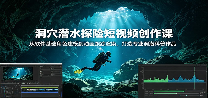 洞穴潜水探险短视频创作课：从软件基础角色建模到动画跟踪渲染，打造专业洞潜科普作品-云阁资源网