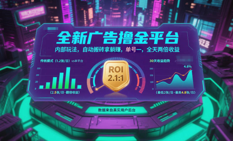 全新广告撸金平台,内部玩法,自动搬砖拿躺賺,单号一天保底2张+,全天两倍收益【揭秘】-云阁资源网