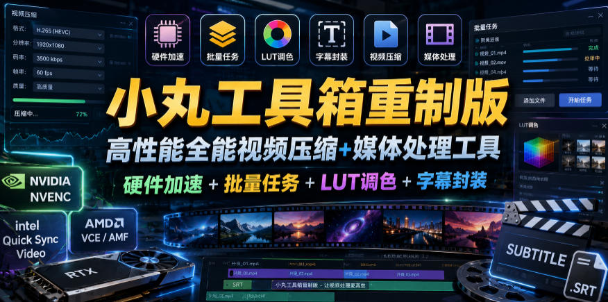 小丸工具箱重制版–高性能全能视频压缩+媒体处理工具|硬件加速+批量任务+LUT调色+字幕封装-云阁资源网