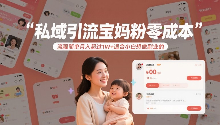 私域引流宝妈粉零成本流程简单月入超过1W+适合小白想做副业的-云阁资源网