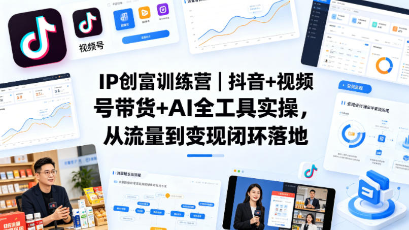 IP创富训练营｜抖音+视频号带货+AI全工具实操，从流量到变现闭环落地-云阁资源网