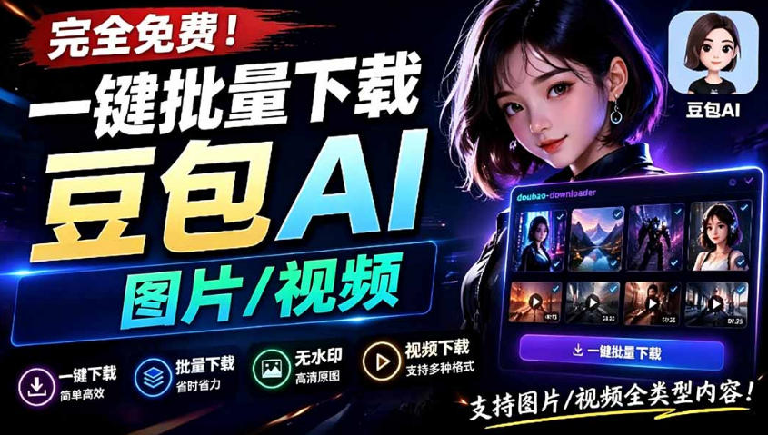 Github最新发布！一键批量下载豆包AI无水印图片/视频，简单易用，自动解析提示词-云阁资源网