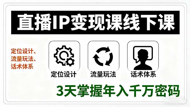 直播IP变现课线下课，定位设计、流量玩法、话术体系，3天掌握年入千万密码-云阁资源网