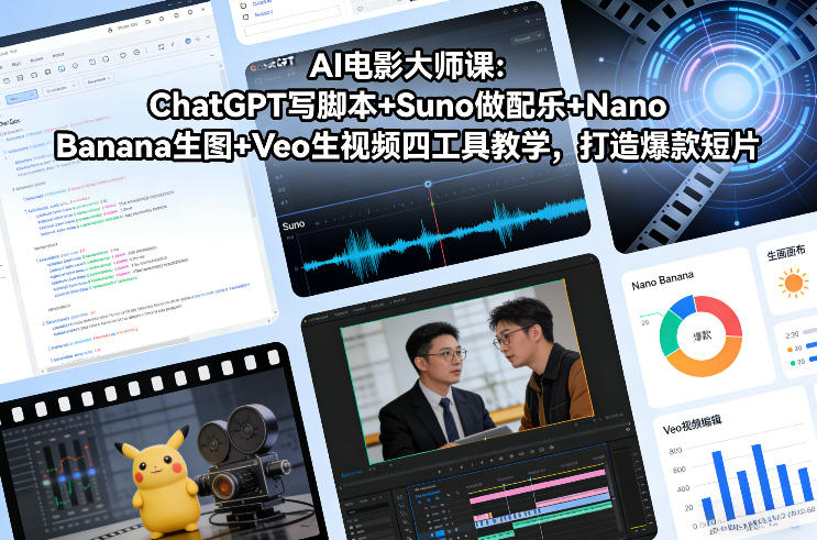 AI电影大师课：ChatGPT写脚本+Suno做配乐+Nano Banana生图+Veo生视频，打造爆款短片-云阁资源网