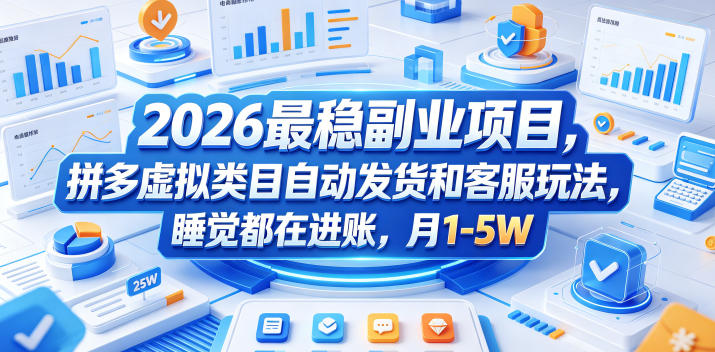 2026最稳副业项目，拼多多虚拟类目自动发货和客服玩法，睡觉都在进账，月1-5W【揭秘】-云阁资源网