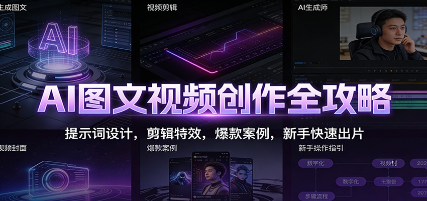 AI图文视频创作全攻略：提示词设计，剪辑特效，爆款案例，新手快速出片-云阁资源网