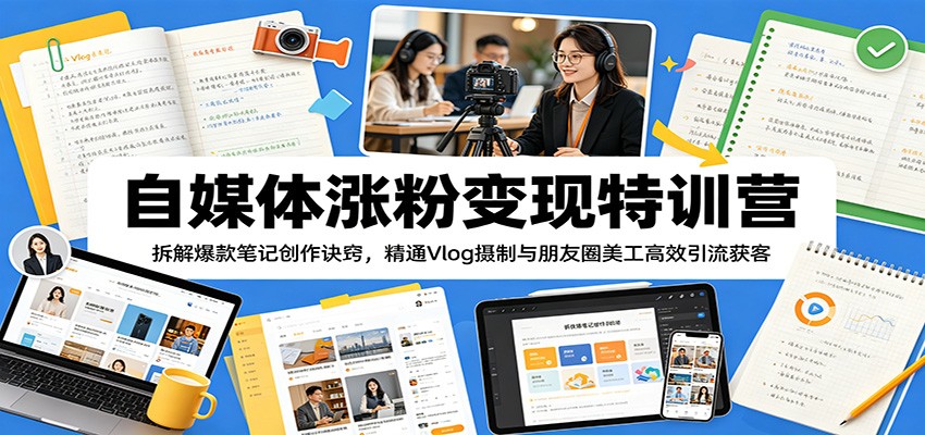 自媒体涨粉变现特训营：拆解爆款笔记创作诀窍，精通Vlog摄制与朋友圈美工高效引流获客-云阁资源网