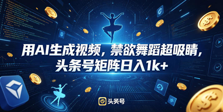 用AI生成视频，禁欲舞蹈超吸睛，头条号矩阵日入1k+-云阁资源网