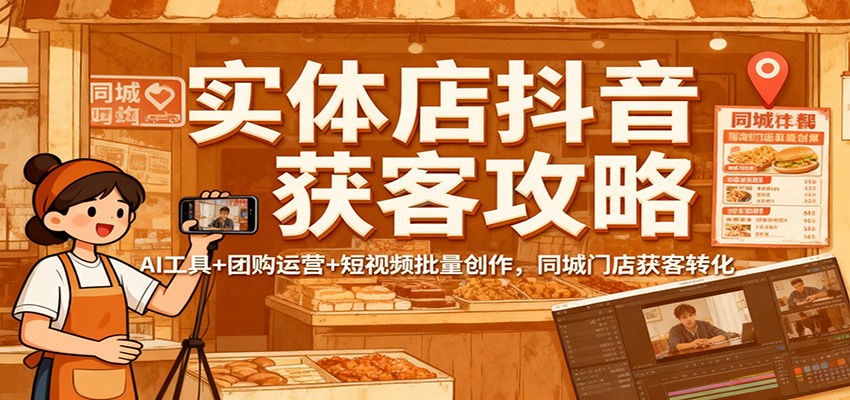 实体店抖音获客攻略：AI工具+团购运营+短视频批量创作，同城门店获客转化-云阁资源网