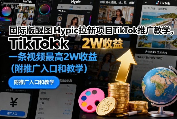 国际版醒图Hypic拉新项目TikTok推广教学，一条视频最高2W收益(附推广入口和教学)-云阁资源网