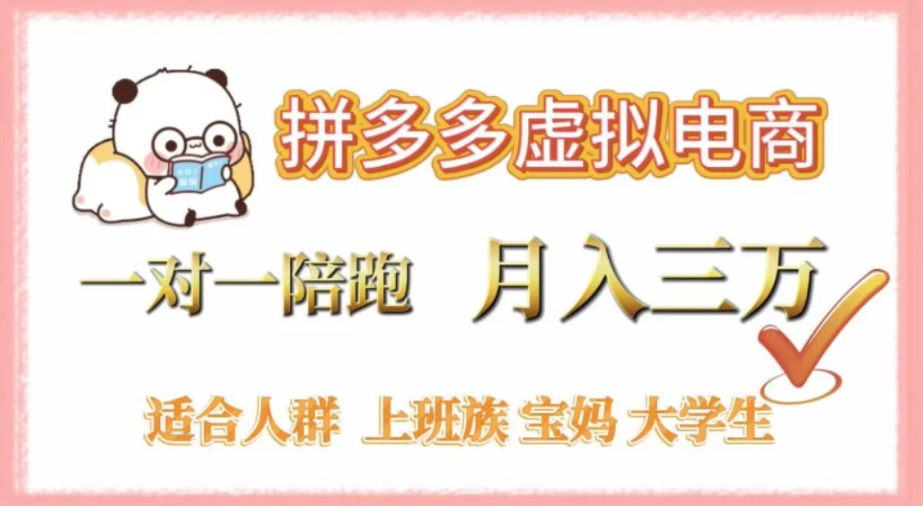 拼多多虚拟电商，0囤货，轻资产，无需发货，一对一陪跑，月入3万-云阁资源网