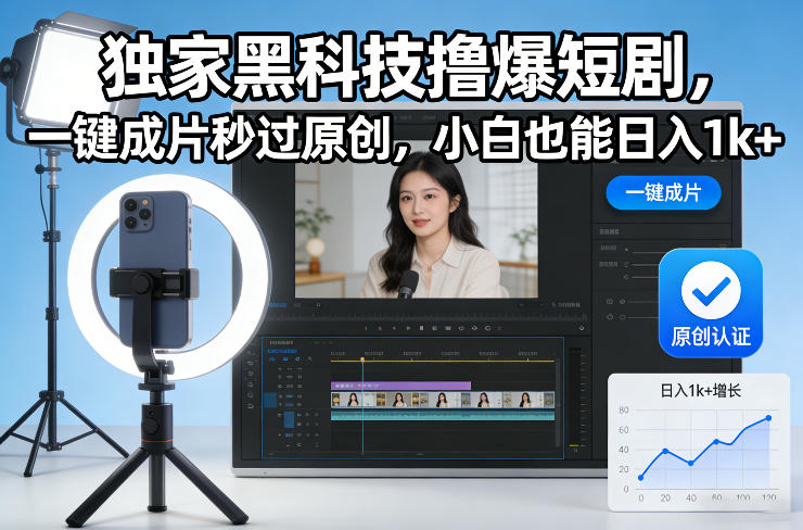 独家黑科技撸爆短剧，一键成片秒过原创，小白也能日入1k+【揭秘】-云阁资源网