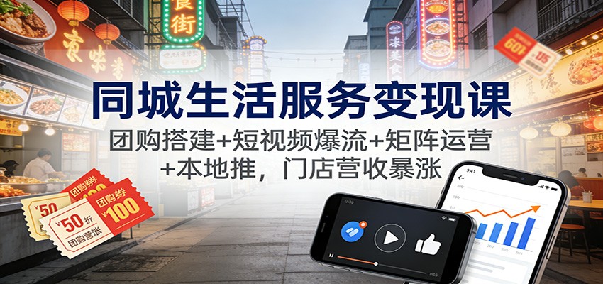 同城生活服务变现课:团购搭建+短视频爆流+矩阵运营+本地推,门店营收暴涨-云阁资源网