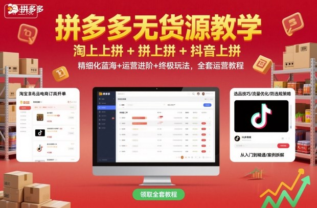 拼多多无货源教学，淘上拼+拼上拼+抖上拼，精细化蓝海+运营进阶+终极玩法，全套运营教程-云阁资源网