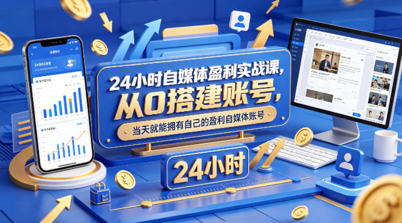 24小时自媒体盈利实战课，从0搭建账号，当天就能拥有自己的盈利自媒体账号-云阁资源网