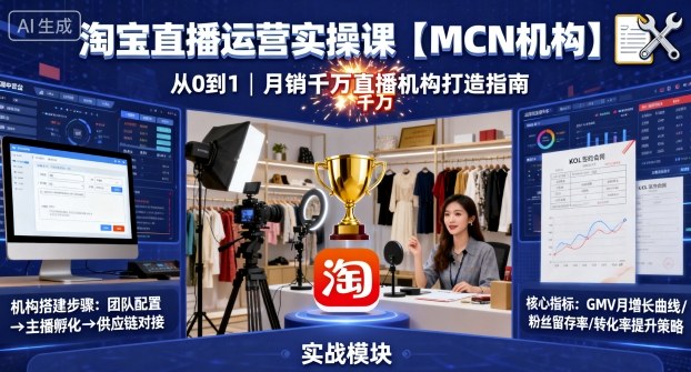 淘宝直播运营实操课【MCN机构】，从0到1做一家月销千W的直播机构-云阁资源网