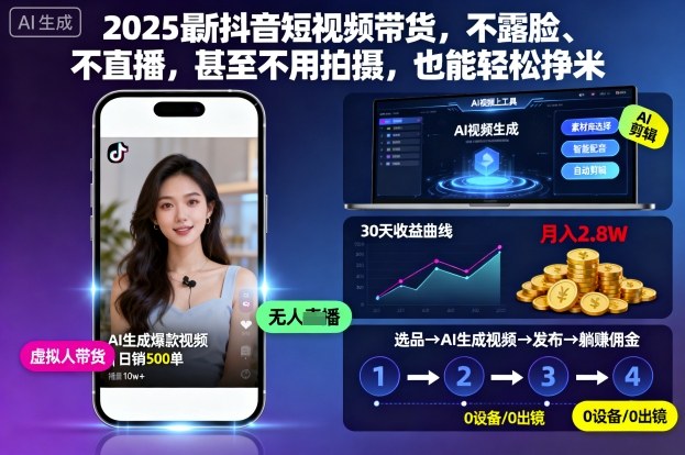 2025最新抖音短视频带货,不露脸、不直播,甚至不用拍摄,也能轻松挣米-云阁资源网