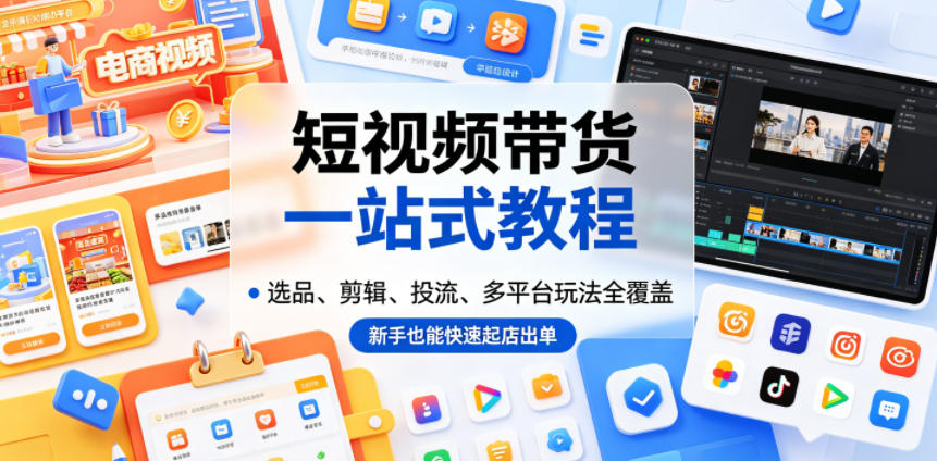 短视频带货一站式教程，选品、剪辑、投流、多平台玩法全覆盖，新手也能快速起店出单-云阁资源网