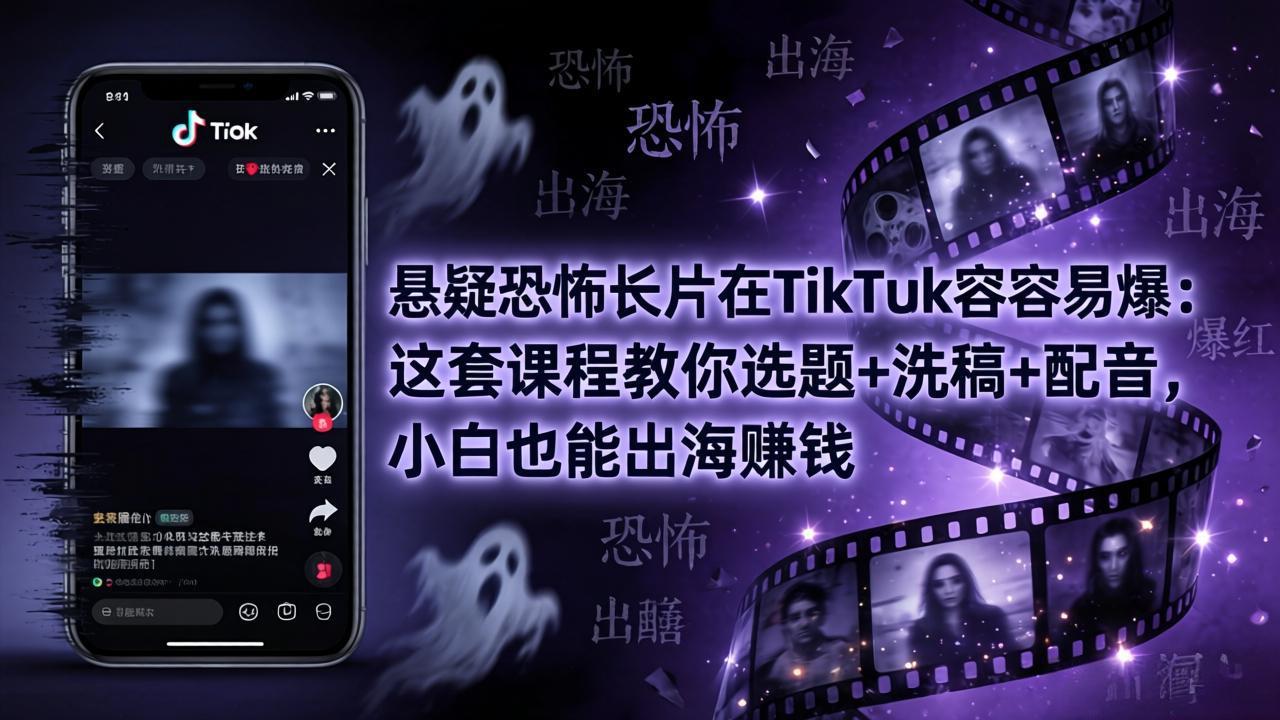 悬疑恐怖长片在TikTok最容易爆：这套课程教你选题+洗稿+配音，小白也能出海赚钱-云阁资源网