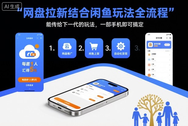网盘拉新结合闲鱼玩法全流程，能传给下一代的玩法，一部手机即可搞定(附入口渠道以及实操教程)-云阁资源网