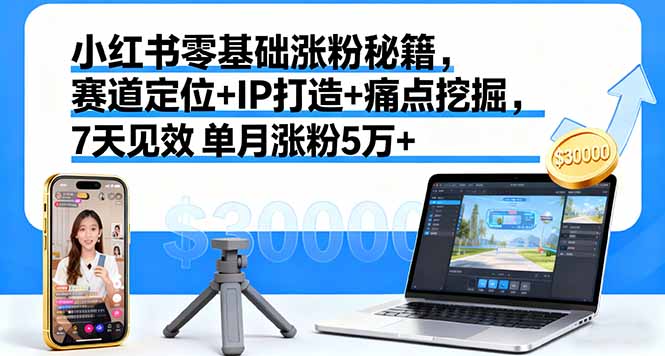 小红书零基础涨粉秘籍，赛道定位+IP打造+痛点挖掘，7天见效 单月涨粉5万+-云阁资源网