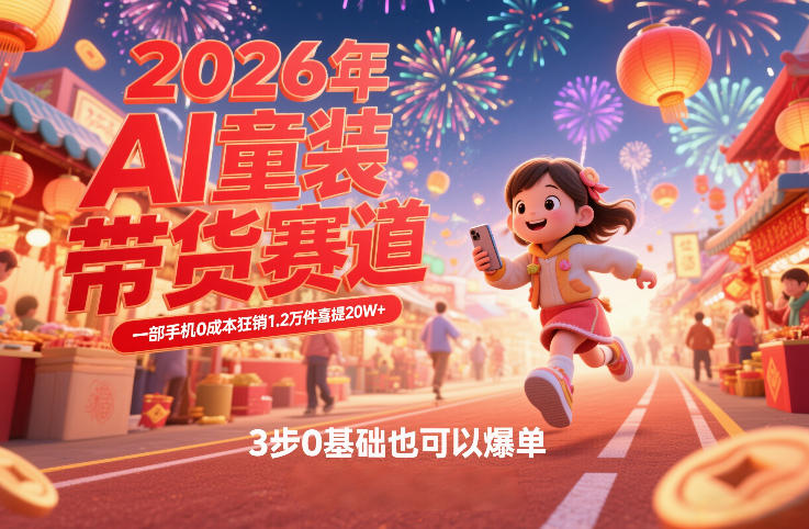 AI童装新春带货赛道,一部手机0成本狂销1.2万件喜提20W+,3步0基础也可以爆单-云阁资源网