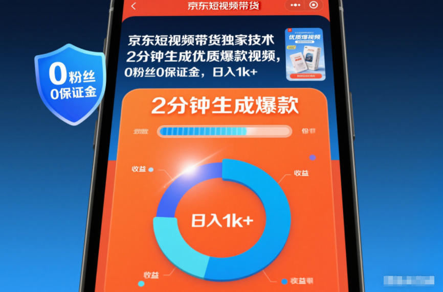 京东短视频带货独家技术,2分钟生成一条优质爆款视频,0粉丝0保证金,日入1k+【揭秘】-云阁资源网