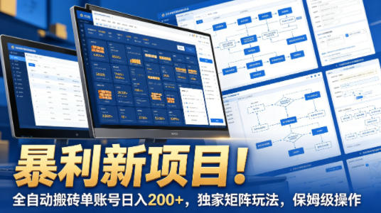暴利新项目！全自动搬砖单账号日入200+，独家矩阵玩法，保姆级操作【揭秘】-云阁资源网