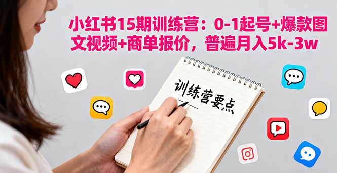 小红书15期训练营：0-1起号+爆款图文视频+商单报价，普遍月入5k-3w-云阁资源网