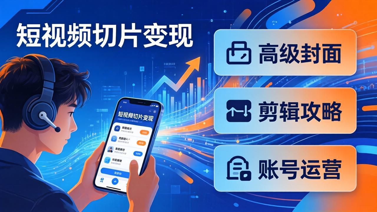 短视频切片变现速成班2.0：高级封面+剪辑攻略+账号运营，0基础小白快速入局副业-云阁资源网