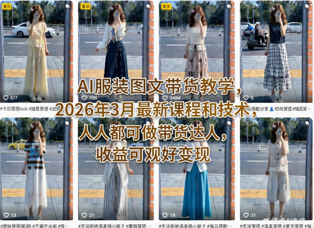 AI服装图文带货教学，2026年3月最新课程和技术，人人都可做带货达人，收益可观好变现-云阁资源网