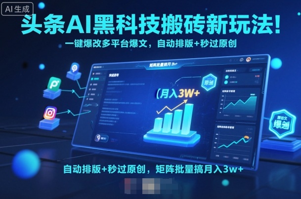 头条AI黑科技搬砖新玩法！一键爆改多平台爆文，自动排版+秒过原创，矩阵批量搞月入3w+【揭秘】-云阁资源网