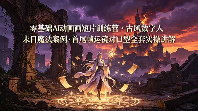 零基础AI动画短片训练营，古风数字人末日魔法案例，首尾帧运镜对口型全套实操讲解-云阁资源网