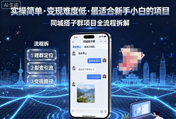 实操简单，变现难度低，最适合新手小白做的项目，每天轻松收入3张，同城搭子群项目全流程拆解-云阁资源网