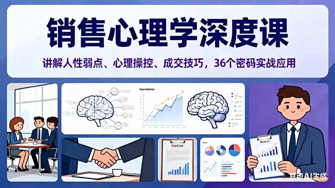 销售心理学深度课,讲解人性弱点、心理操控、成交技巧,36个密码实战应用-云阁资源网
