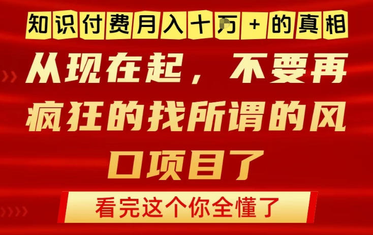 知识付费月入10个W的真相，做网创项目这一个就够了，不要再疯狂的找所谓的风口项目【揭秘】-云阁资源网