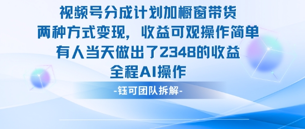 新玩法,视频号分成计划+橱窗带货,有人当天做出了2348的收益-云阁资源网