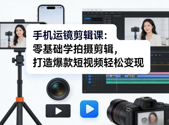 手机运镜剪辑课：零基础学拍摄剪辑，打造爆款短视频轻松变现-云阁资源网